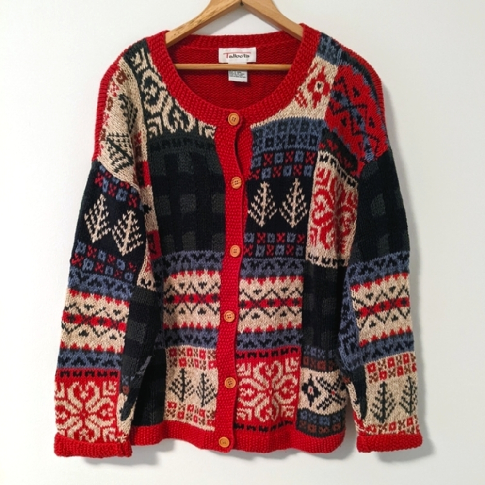 Talbots Vintage Red Cottagecore Patchwork Sweater